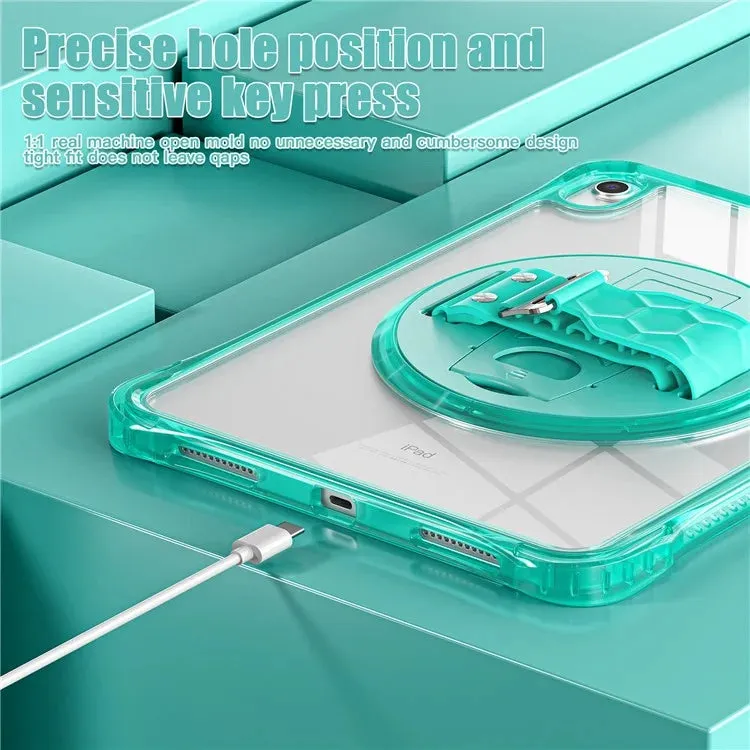 For iPad 10.9 (2022) Case Hand Strap Kickstand PC TPU Acrylic Clear Tablet Cover