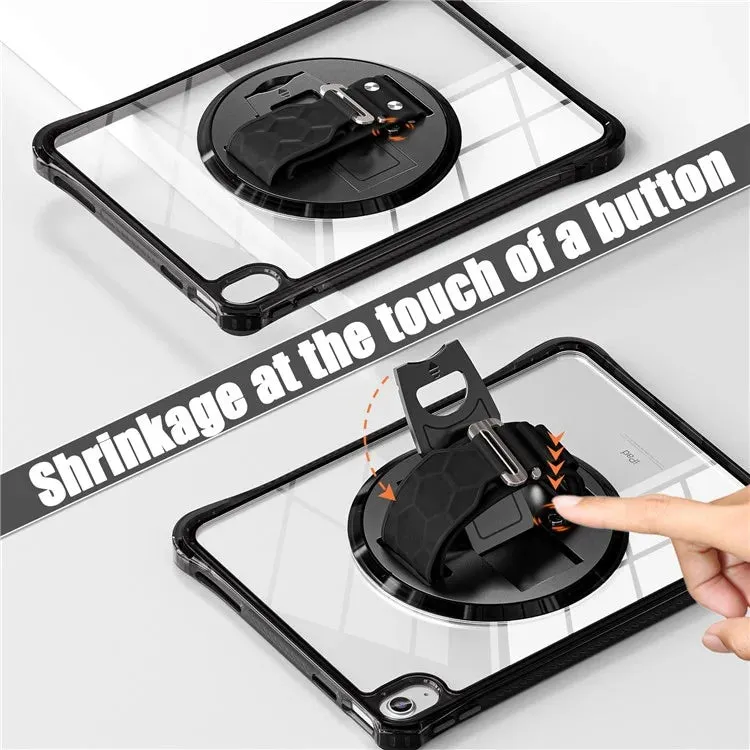 For iPad 10.9 (2022) Case Hand Strap Kickstand PC TPU Acrylic Clear Tablet Cover