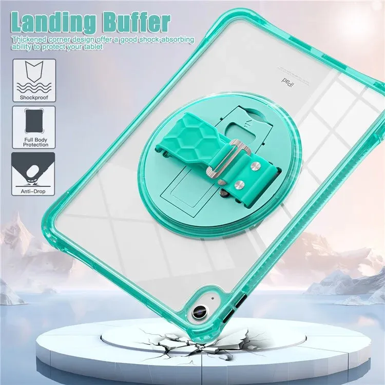 For iPad 10.9 (2022) Case Hand Strap Kickstand PC TPU Acrylic Clear Tablet Cover