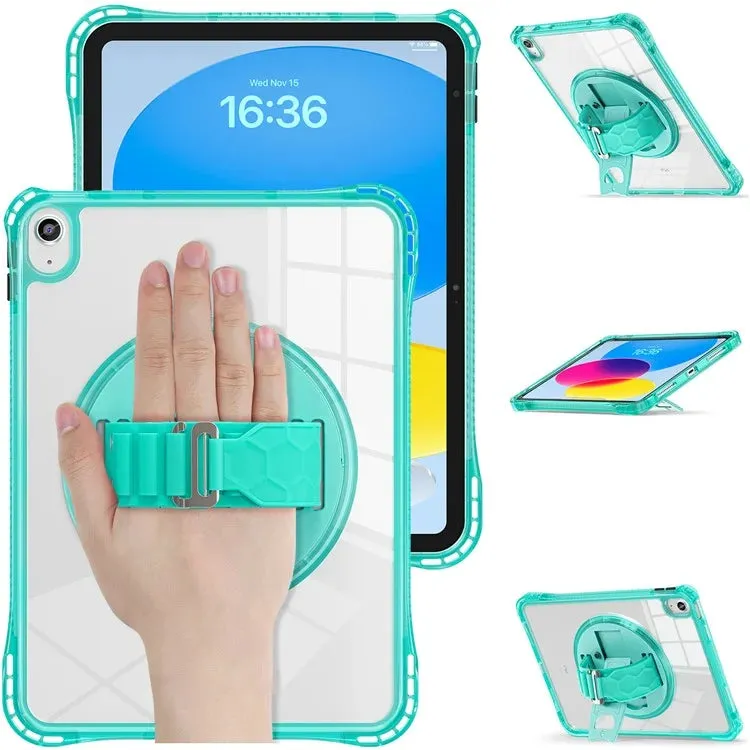 For iPad 10.9 (2022) Case Hand Strap Kickstand PC TPU Acrylic Clear Tablet Cover