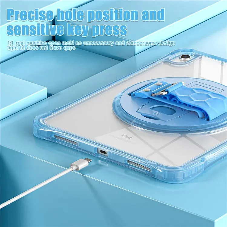 For iPad 10.9 (2022) Case Hand Strap Kickstand PC TPU Acrylic Clear Tablet Cover