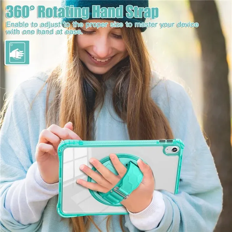 For iPad 10.9 (2022) Case Hand Strap Kickstand PC TPU Acrylic Clear Tablet Cover