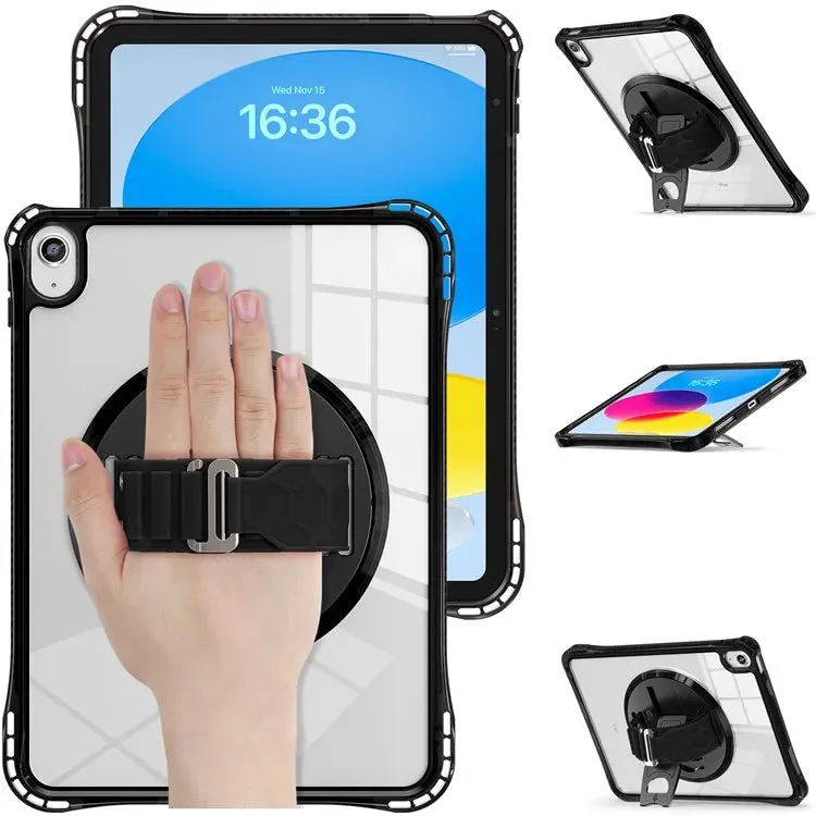For iPad 10.9 (2022) Case Hand Strap Kickstand PC TPU Acrylic Clear Tablet Cover