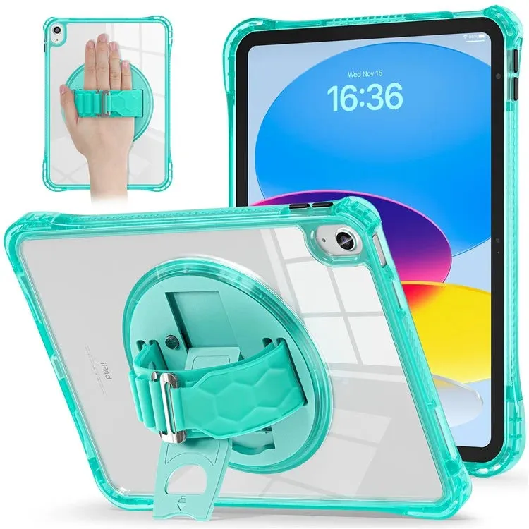 For iPad 10.9 (2022) Case Hand Strap Kickstand PC TPU Acrylic Clear Tablet Cover