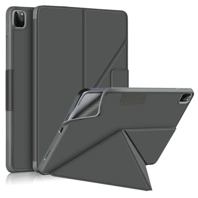 For iPad Pro 12.9 (2021) Cloth Texture Multi-folding Horizontal Flip PU Leather Shockproof Tablet