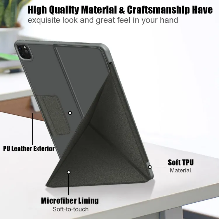 For iPad Pro 12.9 (2021) Cloth Texture Multi-folding Horizontal Flip PU Leather Shockproof Tablet