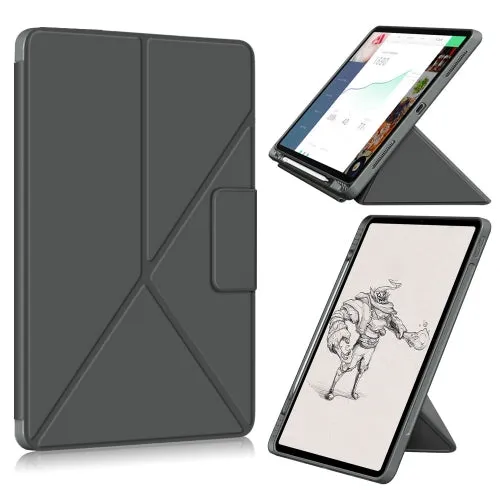 For iPad Pro 12.9 (2021) Cloth Texture Multi-folding Horizontal Flip PU Leather Shockproof Tablet