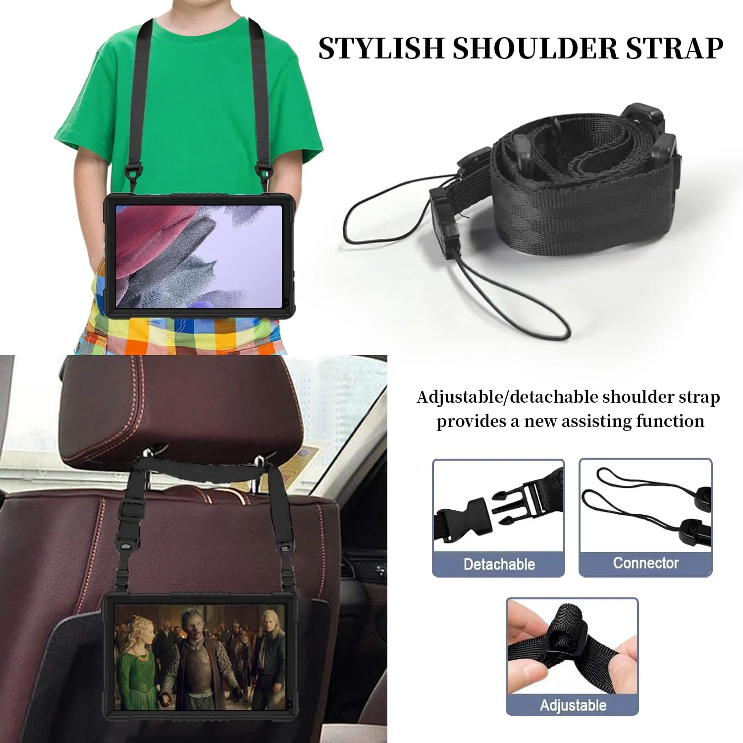 for Jeazans OC101/C107 10.1 inch Tablet Case,Case for Urao C107,Kids Shockproof with Stand Strap Hybrid Cover for ZOFYWNAS C107/HiGrace C107/Freeski C107 10.1 inch Tablet (Black)