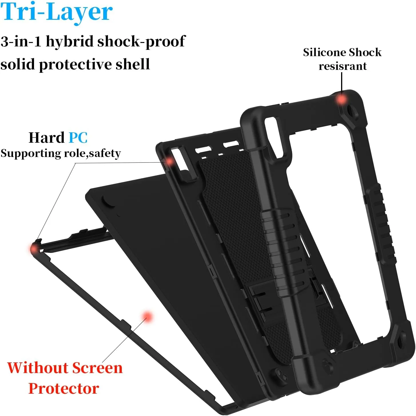 for Jeazans OC101/C107 10.1 inch Tablet Case,Case for Urao C107,Kids Shockproof with Stand Strap Hybrid Cover for ZOFYWNAS C107/HiGrace C107/Freeski C107 10.1 inch Tablet (Black)