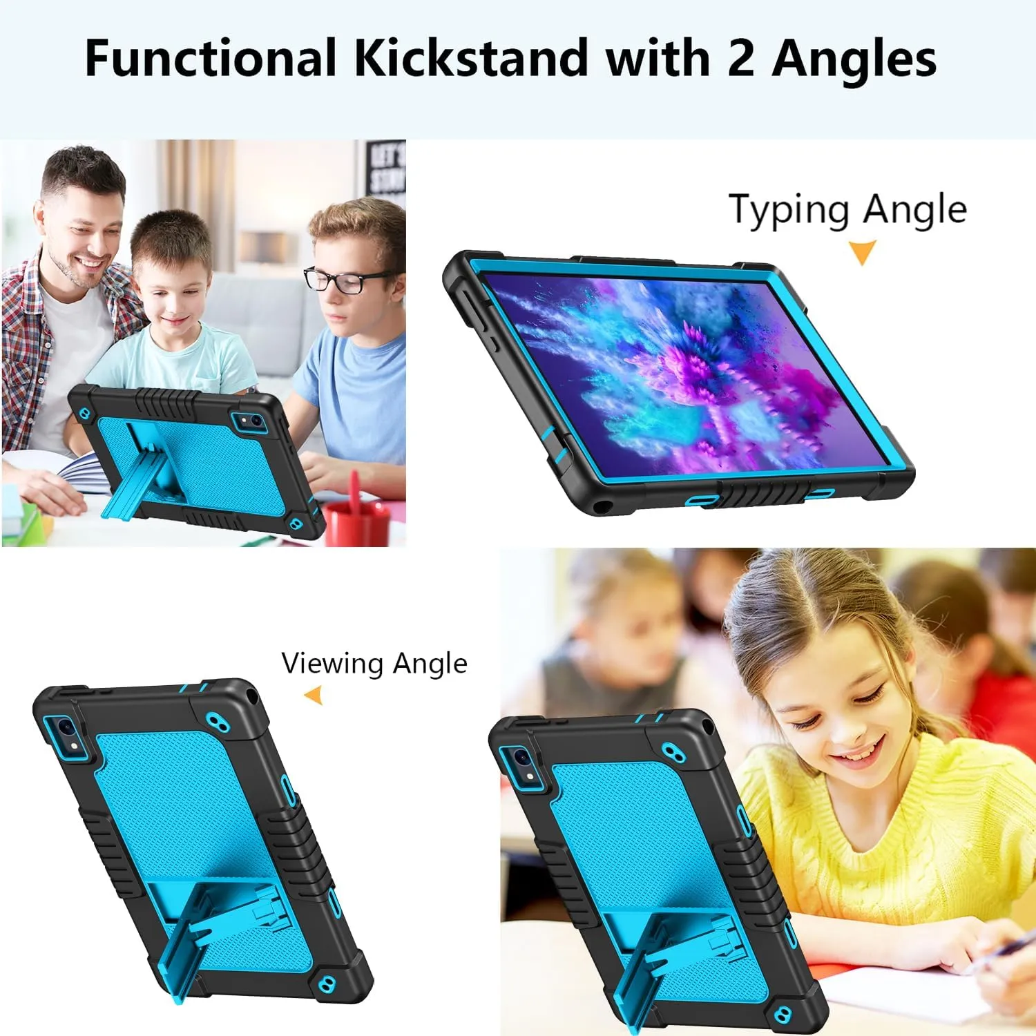 for Jeazans OC101/C107 10.1 inch Tablet Case,Case for Urao C107,Kids Shockproof with Stand Strap Hybrid Cover for ZOFYWNAS C107/HiGrace C107/Freeski C107 10.1 inch Tablet (Black/Blue)