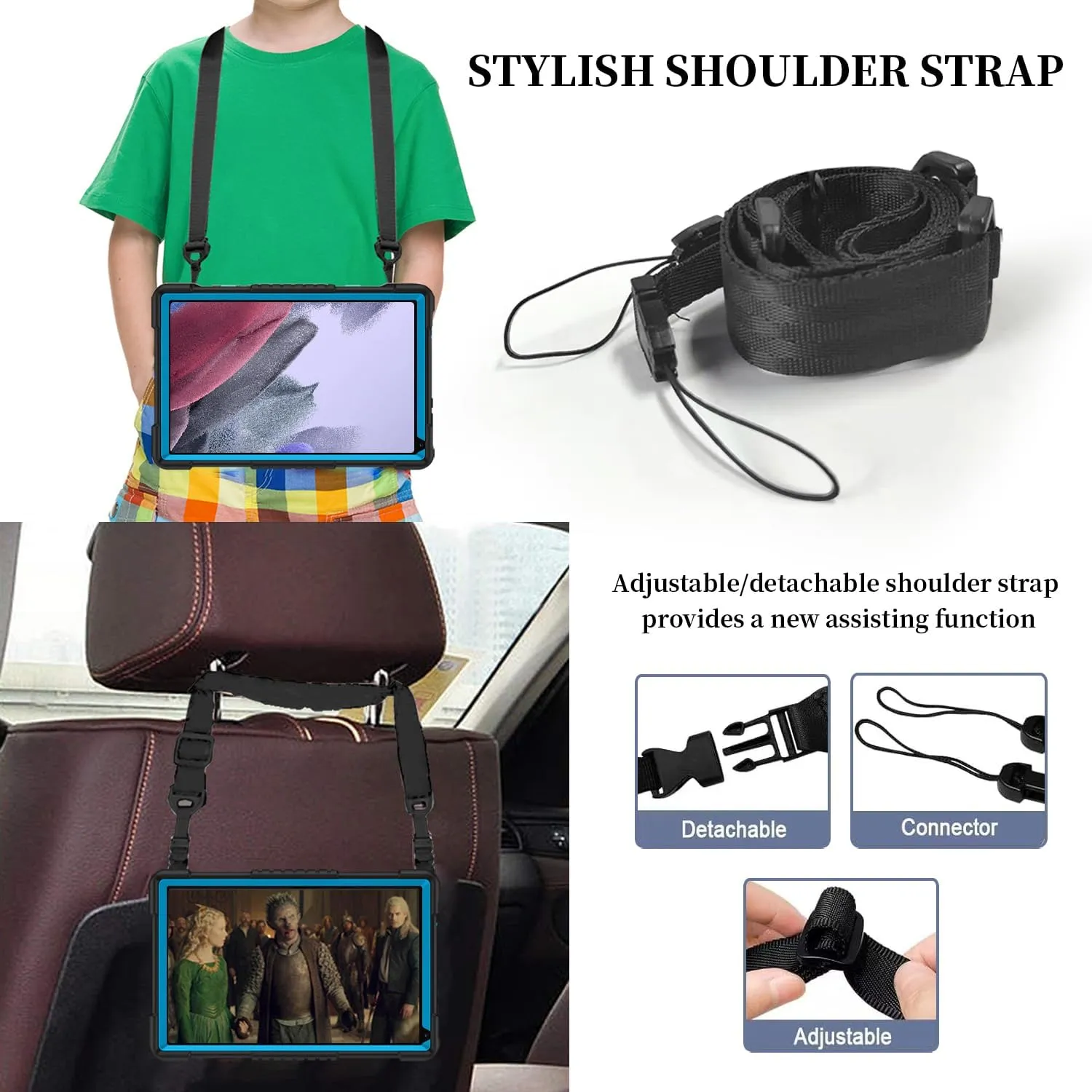 for Jeazans OC101/C107 10.1 inch Tablet Case,Case for Urao C107,Kids Shockproof with Stand Strap Hybrid Cover for ZOFYWNAS C107/HiGrace C107/Freeski C107 10.1 inch Tablet (Black/Blue)