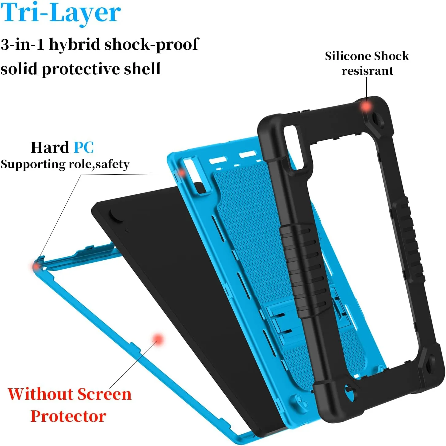 for Jeazans OC101/C107 10.1 inch Tablet Case,Case for Urao C107,Kids Shockproof with Stand Strap Hybrid Cover for ZOFYWNAS C107/HiGrace C107/Freeski C107 10.1 inch Tablet (Black/Blue)