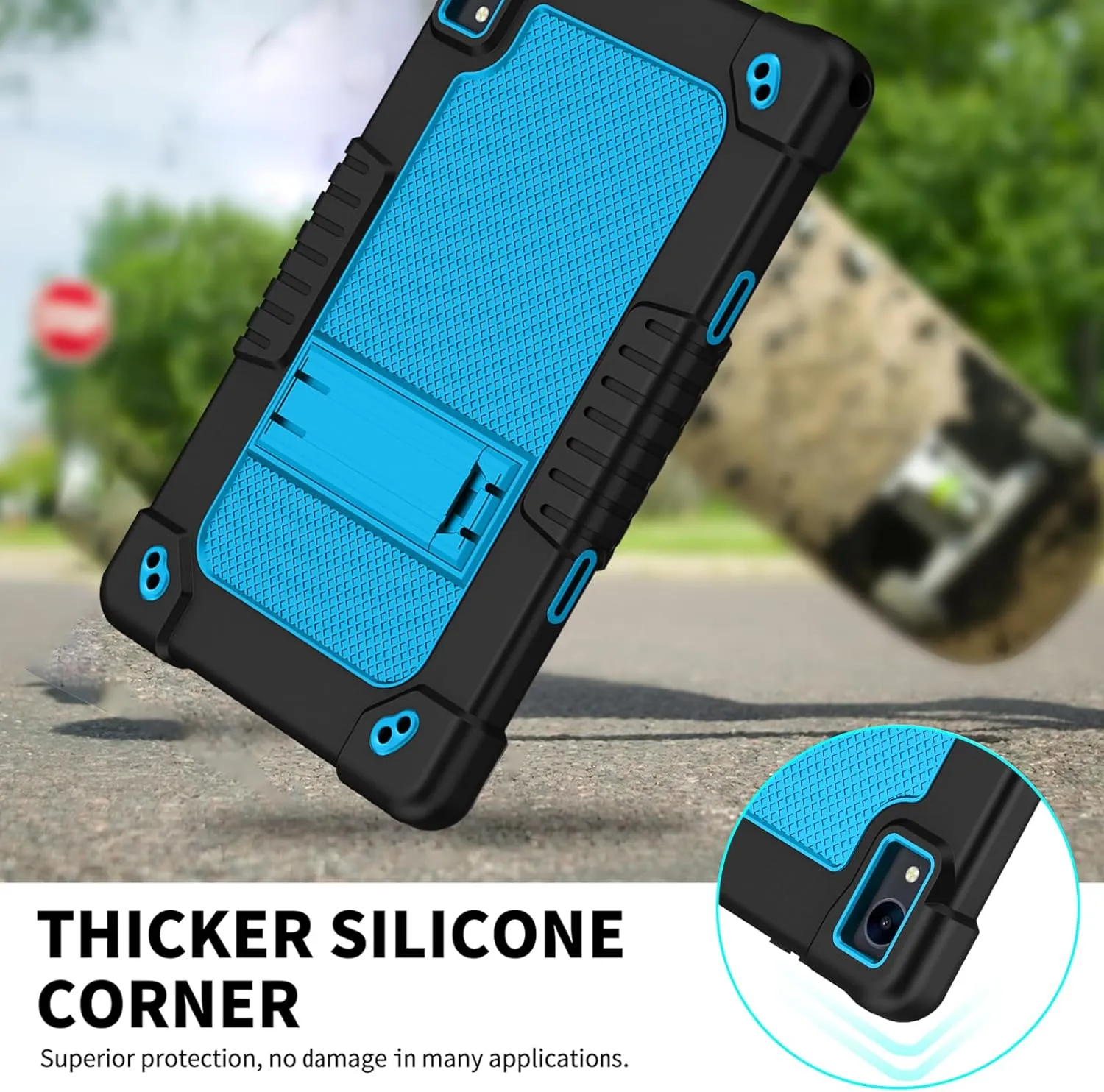 for Jeazans OC101/C107 10.1 inch Tablet Case,Case for Urao C107,Kids Shockproof with Stand Strap Hybrid Cover for ZOFYWNAS C107/HiGrace C107/Freeski C107 10.1 inch Tablet (Black/Blue)