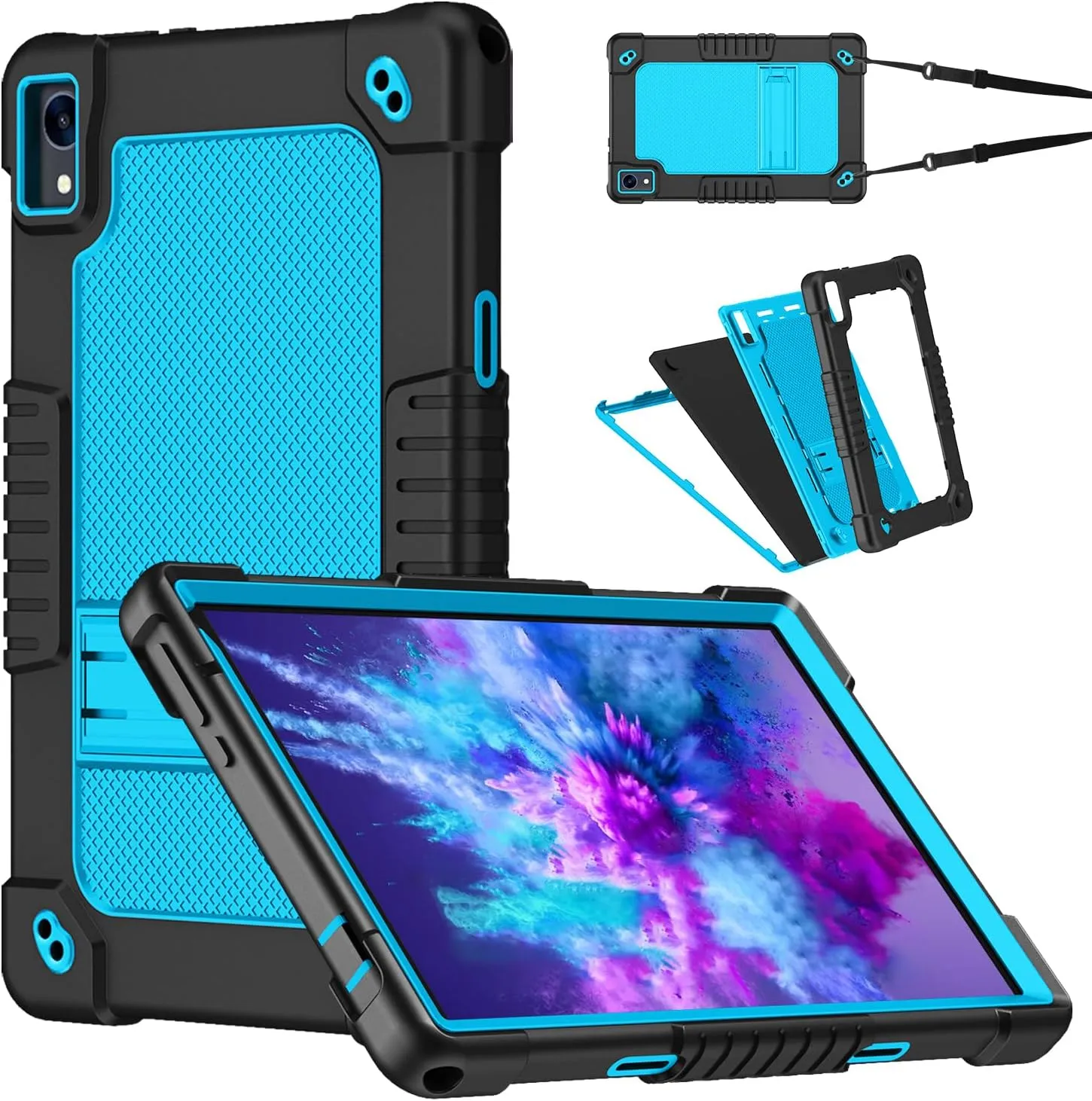 for Jeazans OC101/C107 10.1 inch Tablet Case,Case for Urao C107,Kids Shockproof with Stand Strap Hybrid Cover for ZOFYWNAS C107/HiGrace C107/Freeski C107 10.1 inch Tablet (Black/Blue)