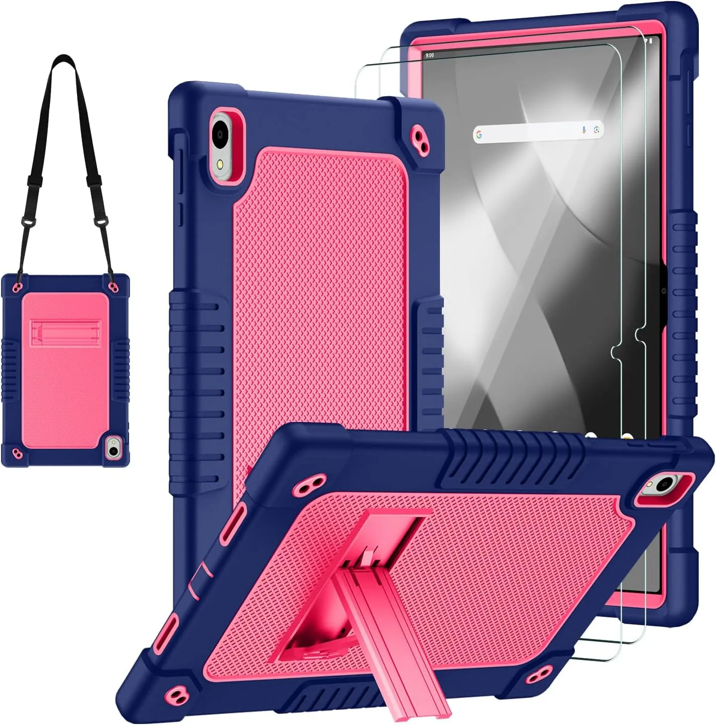 for Onn. 12.1" Tablet Pro 2024 Model Tablet Case with 2 Pcs Screen Protector,Heavy Duty Kids Shockproof Stand Shoulder Strap Case for Walmart Onn 12.1 2024 Model:100146663 (Navy/Pink)