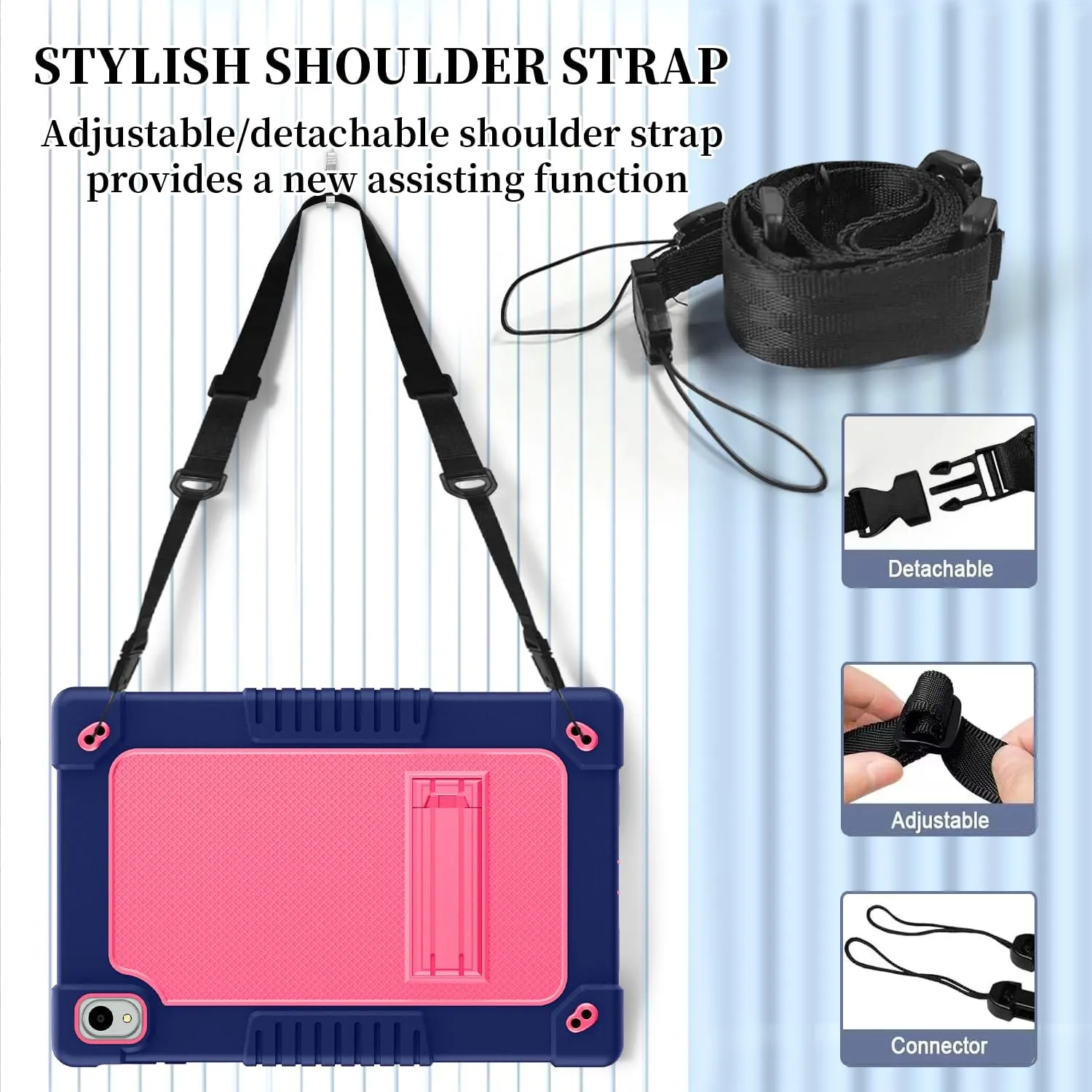 for Onn. 12.1" Tablet Pro 2024 Model Tablet Case with 2 Pcs Screen Protector,Heavy Duty Kids Shockproof Stand Shoulder Strap Case for Walmart Onn 12.1 2024 Model:100146663 (Navy/Pink)