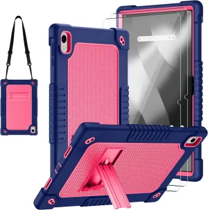 for Onn. 12.1" Tablet Pro 2024 Model Tablet Case with 2 Pcs Screen Protector,Heavy Duty Kids Shockproof Stand Shoulder Strap Case for Walmart Onn 12.1 2024 Model:100146663 (Navy/Pink)