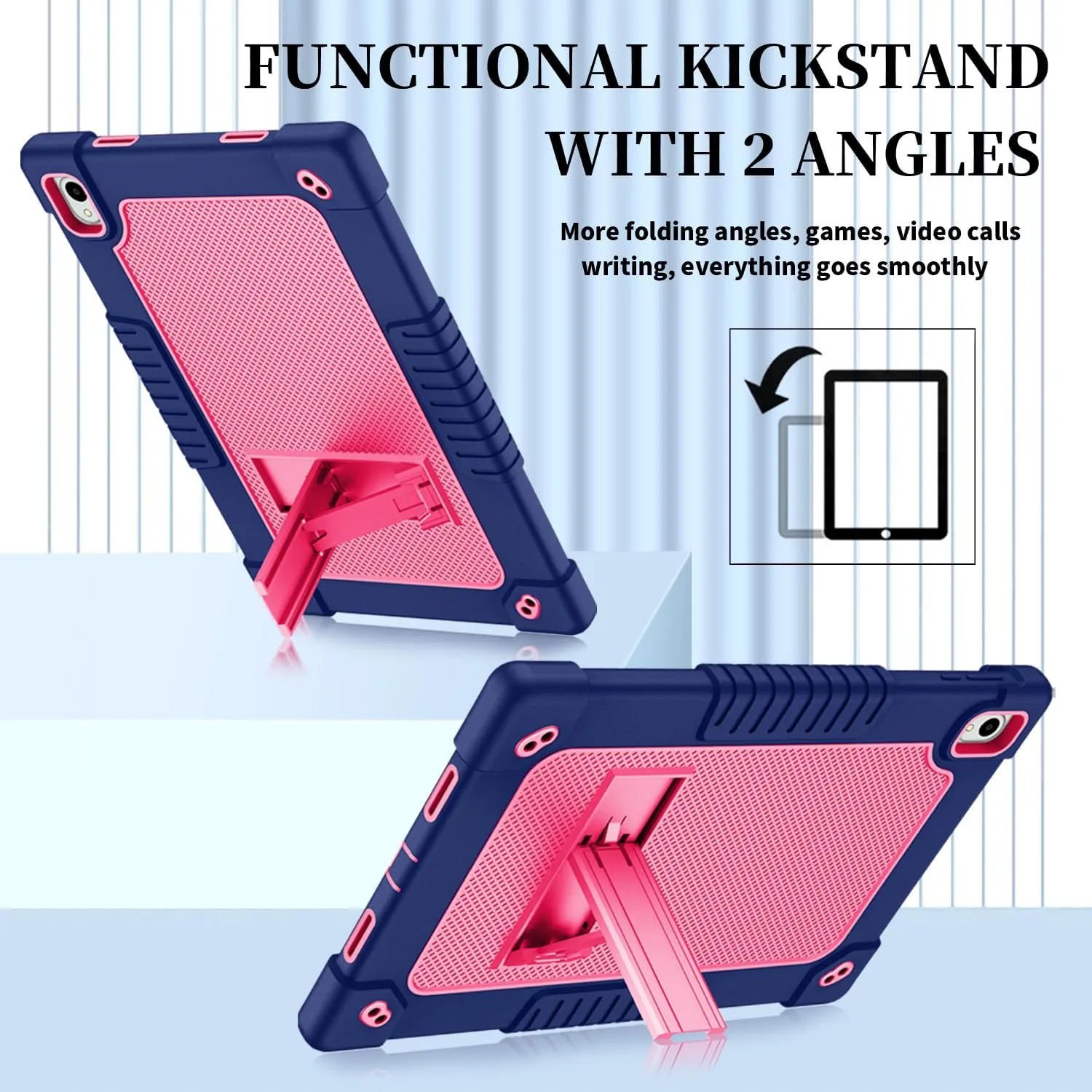 for Onn. 12.1" Tablet Pro 2024 Model Tablet Case with 2 Pcs Screen Protector,Heavy Duty Kids Shockproof Stand Shoulder Strap Case for Walmart Onn 12.1 2024 Model:100146663 (Navy/Pink)