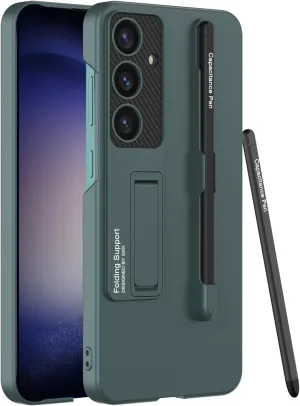 for Samsung Galaxy S24 Plus Case with Pen and Adjustable Kickstand,Anti-Shock,Support Wireless Charging Slim Texture Case.(Green)