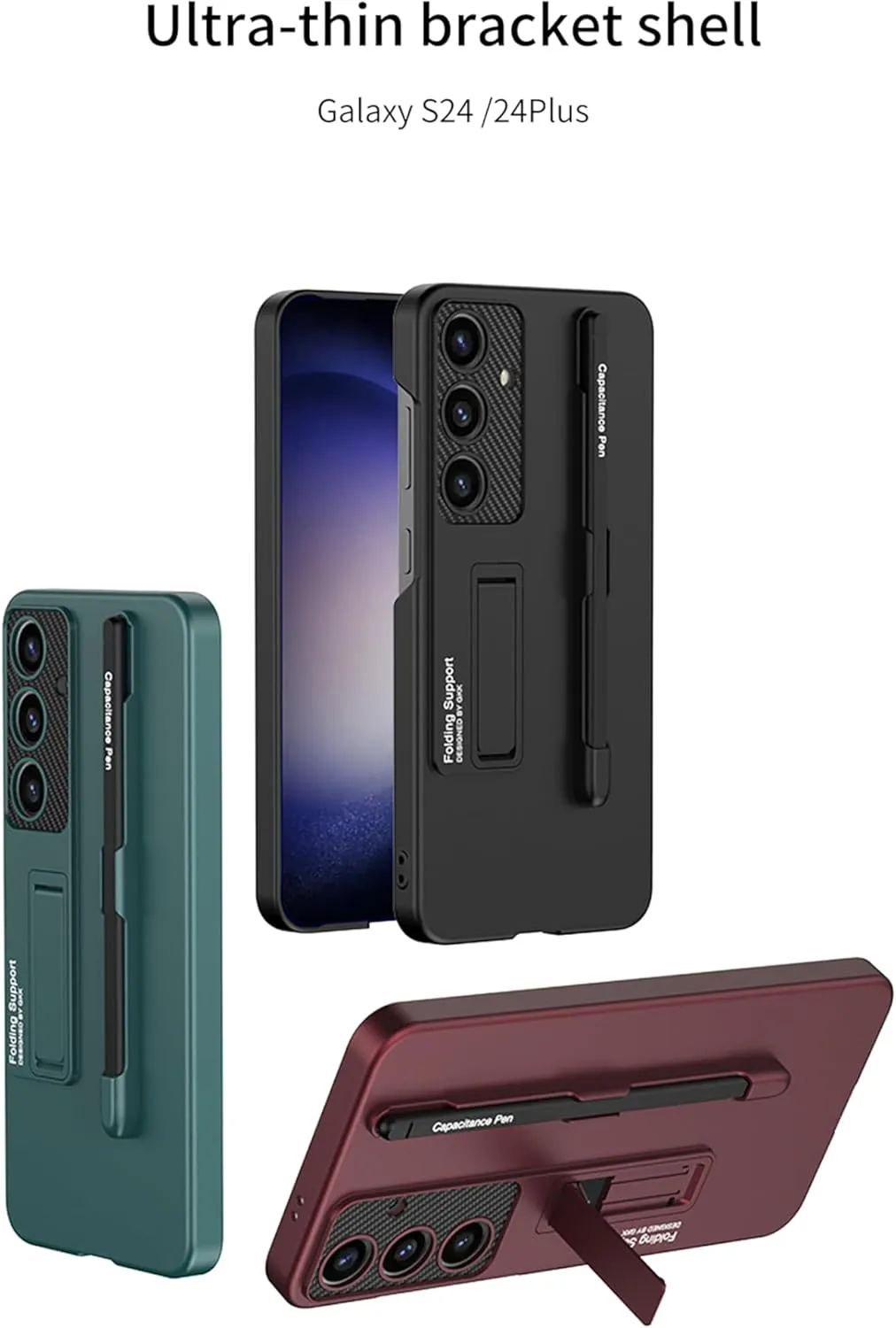 for Samsung Galaxy S24 Plus Case with Pen and Adjustable Kickstand,Anti-Shock,Support Wireless Charging Slim Texture Case.(Green)
