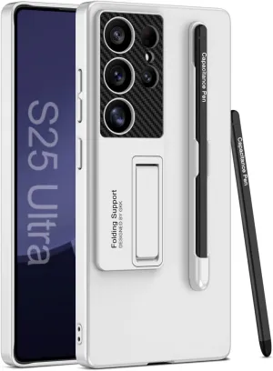 for Samsung Galaxy S25 Ultra Case with Pen and Adjustable Kickstand,Anti-Shock,Support Wireless Charging Slim Texture Case.(Sliver)