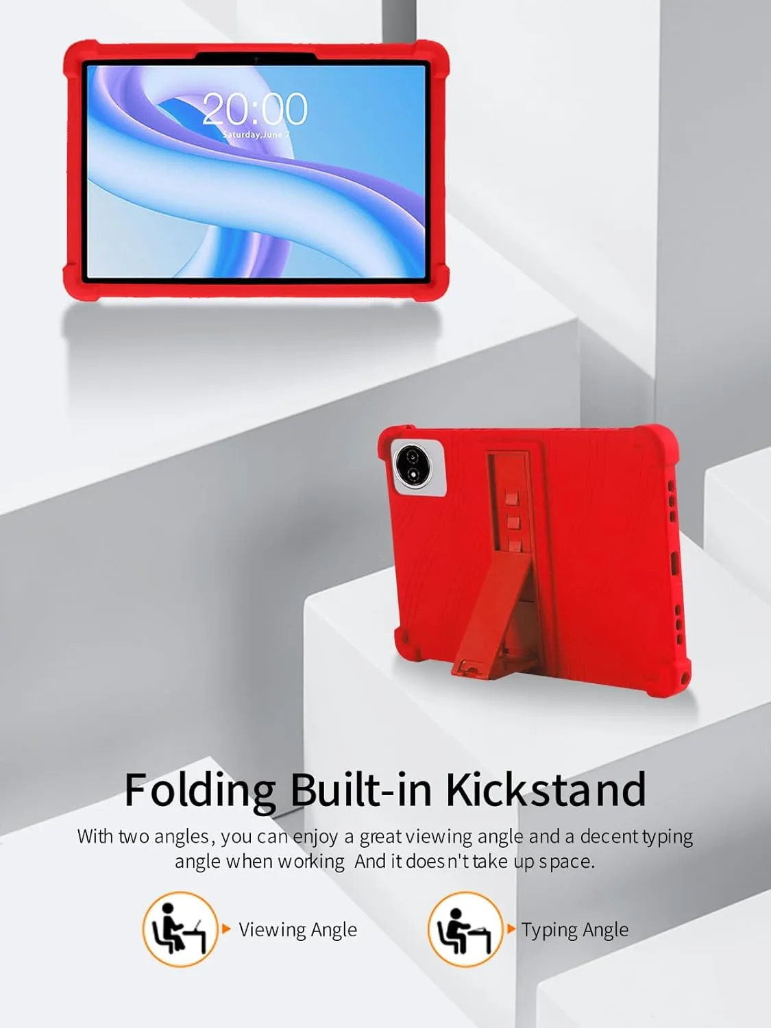 for TECLAST M50 Plus Tablet 10.1 Inch Android 14 Tablets Case,BOVUGAC Soft Silicone Adjustable Stand Shockproof Kids Friendly for TECLAST M50 Plus 10"(Red)