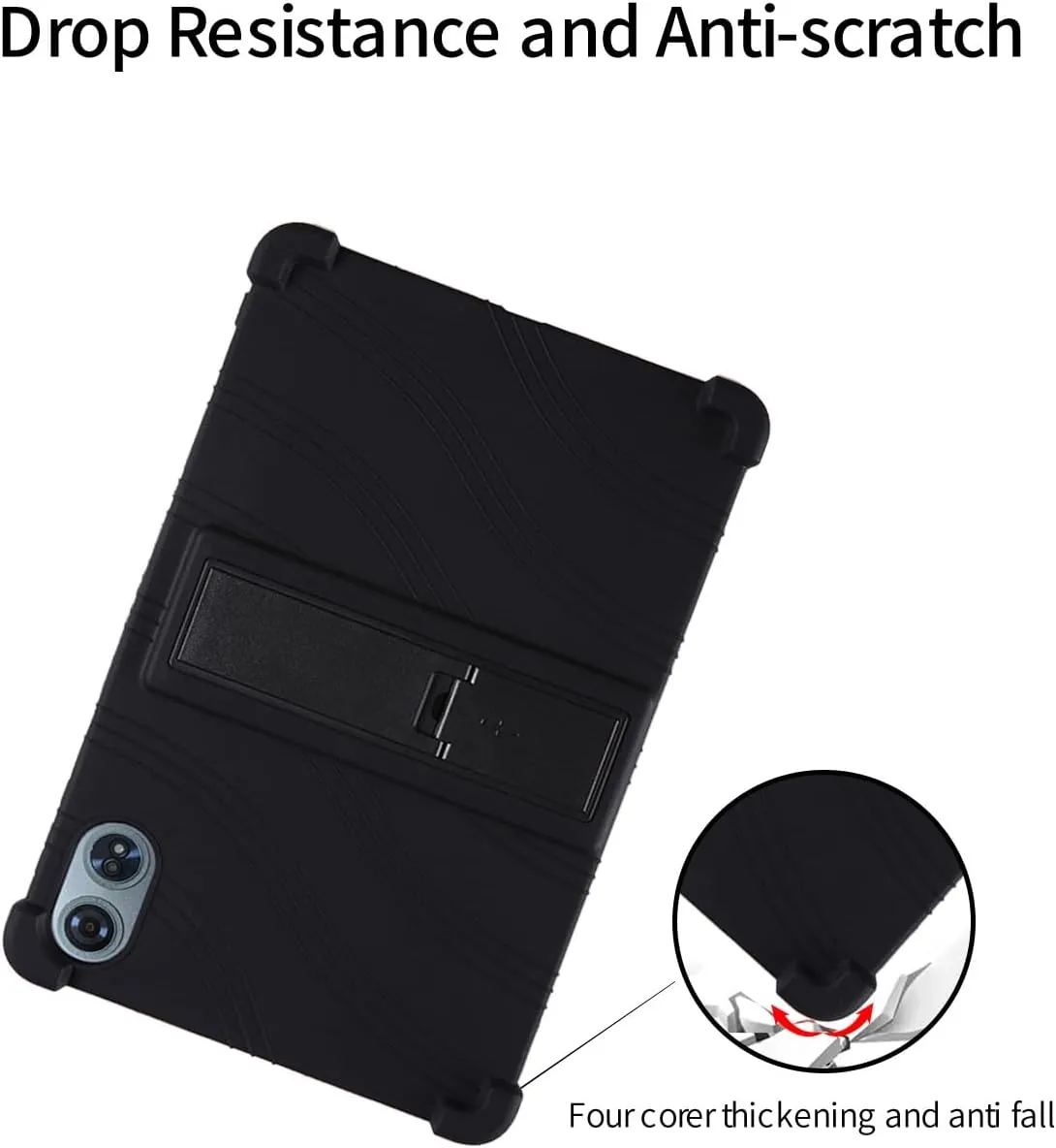 for Teclast T60 Plus Tablet 12 inch Android 14 Tablet Case,BOVUGAC Soft Silicone Adjustable Stand Shockproof Kids Friendly for Teclast T60 Plus 12"(Black)
