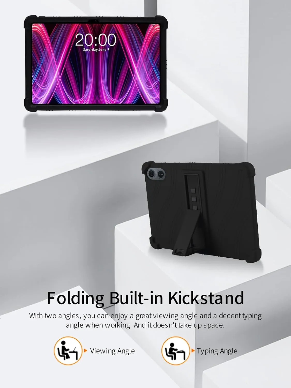 for Teclast T60 Plus Tablet 12 inch Android 14 Tablet Case,BOVUGAC Soft Silicone Adjustable Stand Shockproof Kids Friendly for Teclast T60 Plus 12"(Black)