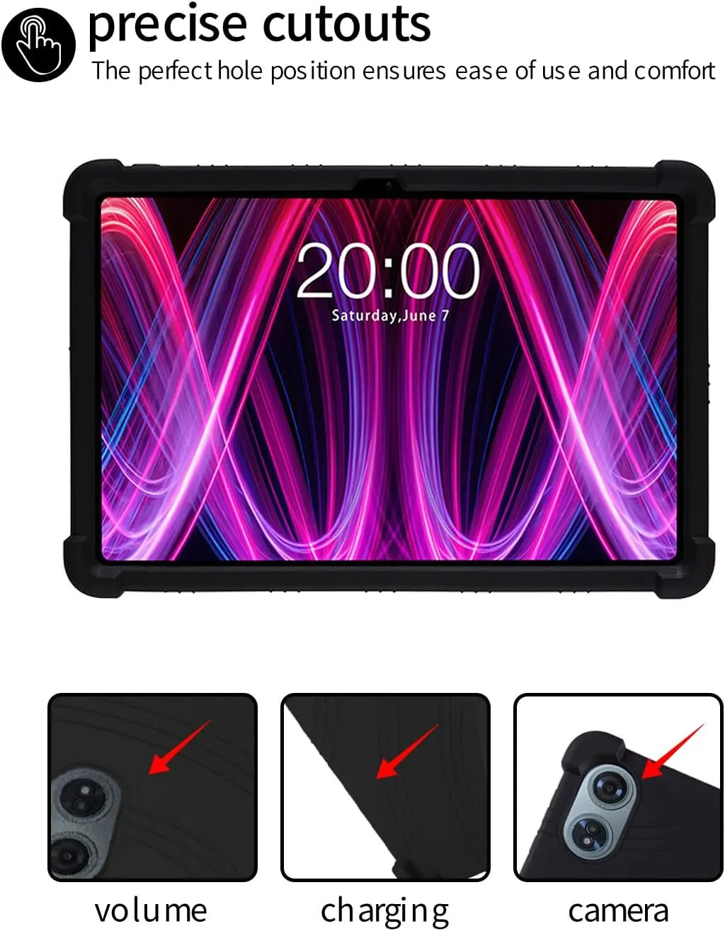 for Teclast T60 Plus Tablet 12 inch Android 14 Tablet Case,BOVUGAC Soft Silicone Adjustable Stand Shockproof Kids Friendly for Teclast T60 Plus 12"(Black)