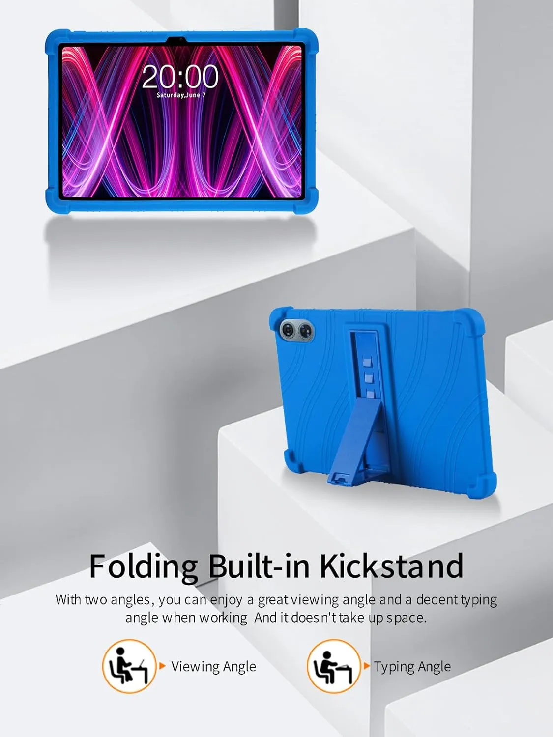 for Teclast T60 Plus Tablet 12 inch Android 14 Tablet Case,BOVUGAC Soft Silicone Adjustable Stand Shockproof Kids Friendly for Teclast T60 Plus 12"(Blue)
