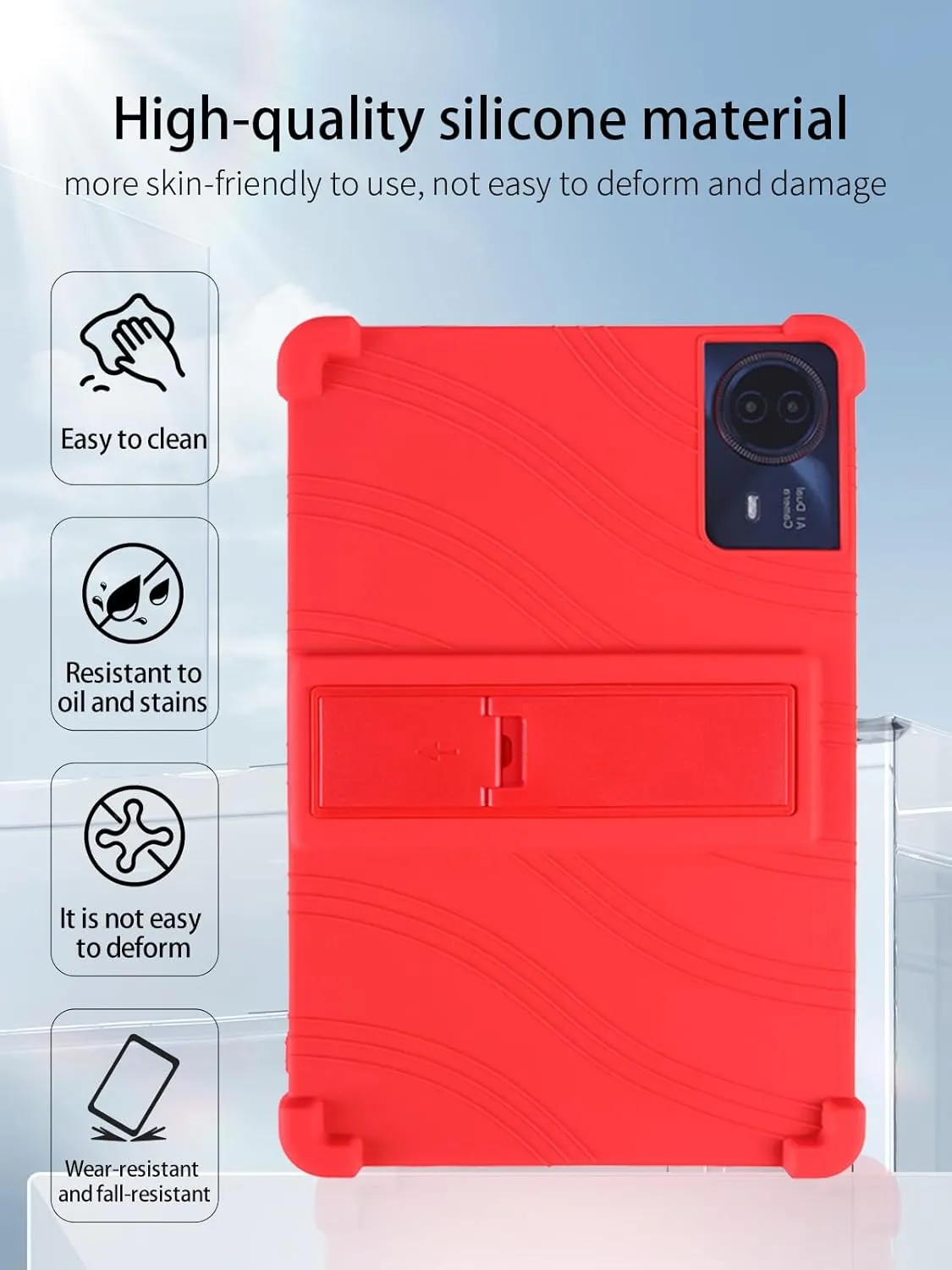 for TECLAST T65max 13 Inches Android 14 Tablet 2024 New Tablet Model Case,Soft Silicone Adjustable Stand Cover Lightweight Kids Friendly,RED.