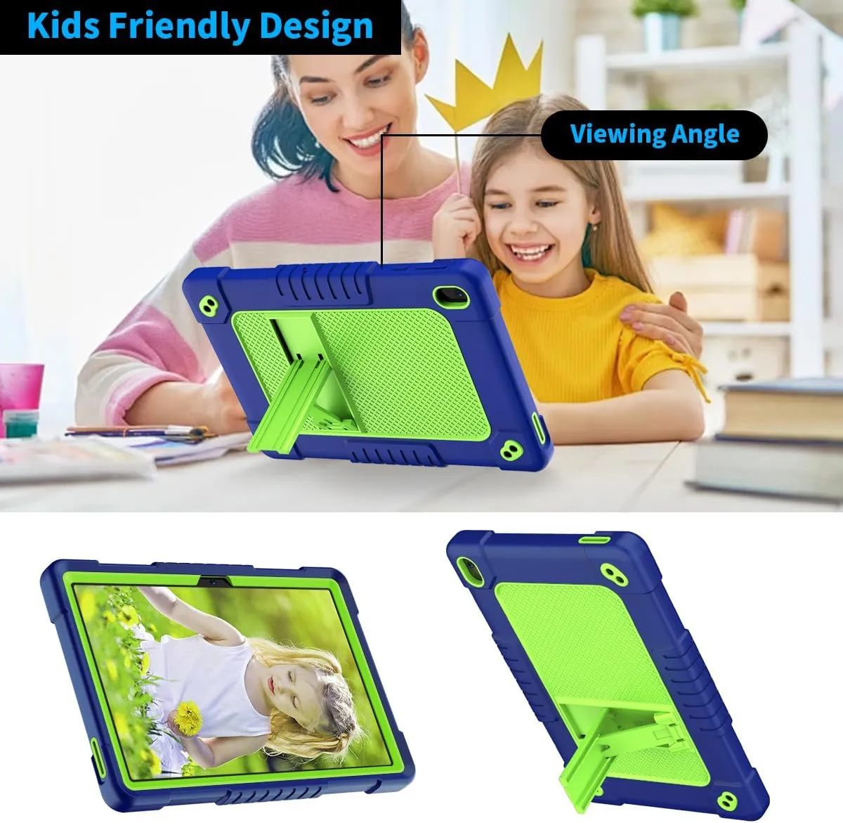 for Walmart ONN 10.1 Tablet Case Gen 4 2024 Tablet(Model:100135925),Heavy Duty Shockproof with Kickstand&Shoulder Strap Kids Friendly Case for Onn 10.1 inch Tablet Case 2024 Model(Navy/Green)
