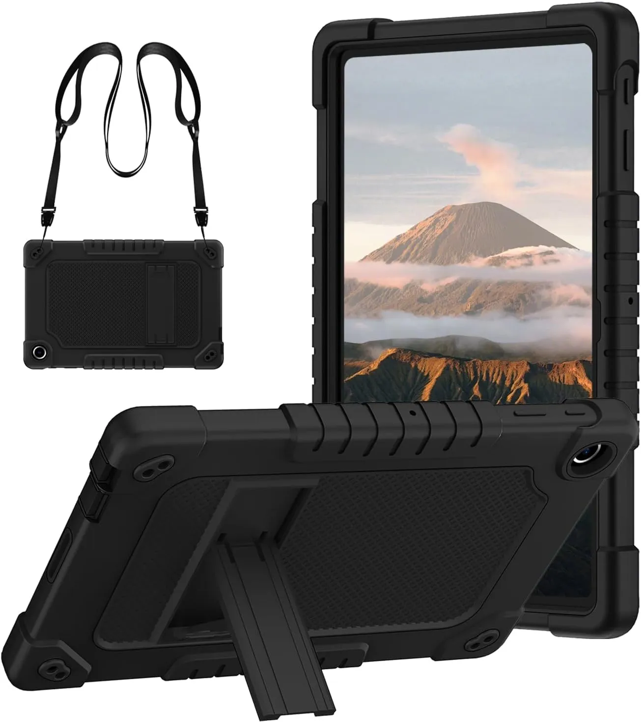 for Walmart Onn 10.4 Tablet Pro Case (Model:100110603),for Onn 10.4 Tablet Case,Heavy Duty Kids Shockproof with Kickstand Shoulder Strap Cover for Walmart ONN 10.4 Inch Pro(Black/Black)