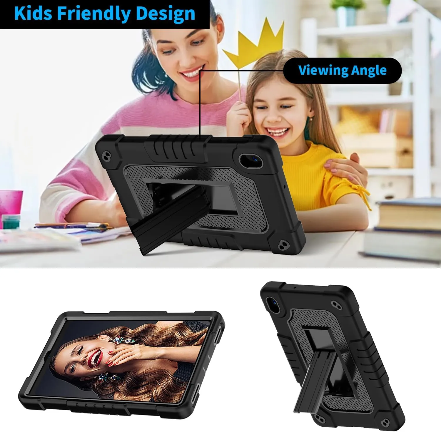 for Walmart Onn 8 inch Gen 4 2024 Model Tablet Case with 2 Pcs Screen Protector,Heavy Duty Kids Shockproof Stand Shoulder Strap Case for Walmart Onn 8 2024 Model:100135923 (Black)