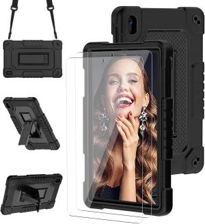 for Walmart Onn 8 inch Gen 4 2024 Model Tablet Case with 2 Pcs Screen Protector,Heavy Duty Kids Shockproof Stand Shoulder Strap Case for Walmart Onn 8 2024 Model:100135923 (Black)
