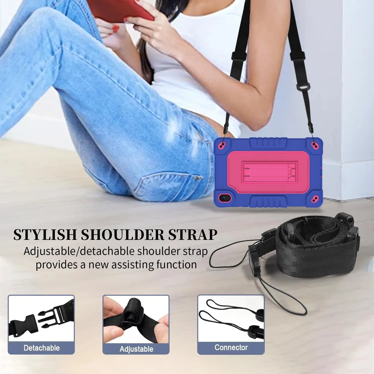 for Walmart Onn 8 inch Tablet Case Gen 4 2024 Model,Heavy Duty Kids Friendly Shockproof with Shoulder Strap Kickstand Case for Walmart Onn 8 inch 2024 (Model:100135923) Tablet (Navy/Pink)