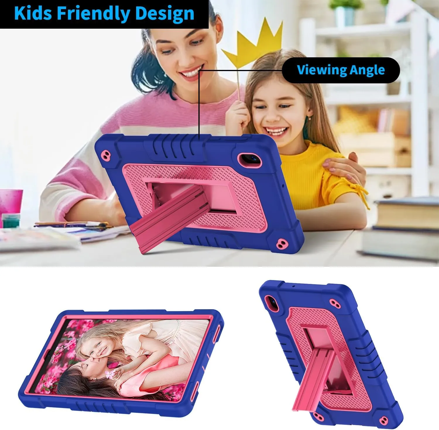 for Walmart Onn 8 inch Tablet Case Gen 4 2024 Model,Heavy Duty Kids Friendly Shockproof with Shoulder Strap Kickstand Case for Walmart Onn 8 inch 2024 (Model:100135923) Tablet (Navy/Pink)