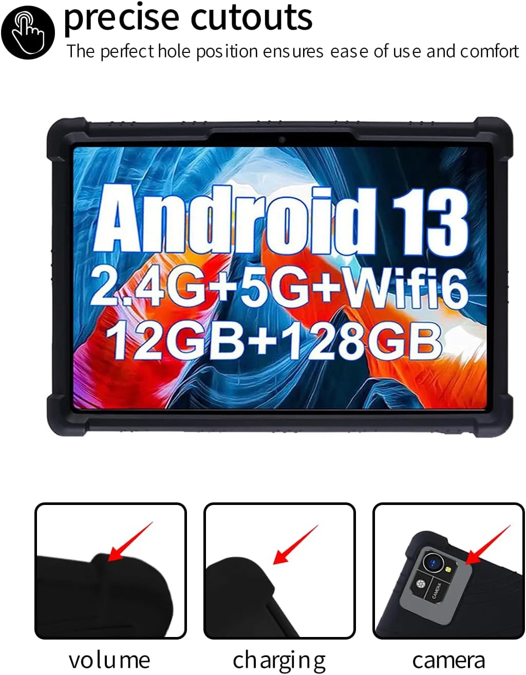 for Xgody 10 inch Tablet Android 13 Tablets Case,BOVUGAC Soft Silicone Adjustable Stand Shockproof Kids Friendly for Xgody N02PRO 10" Tablets case(Black)