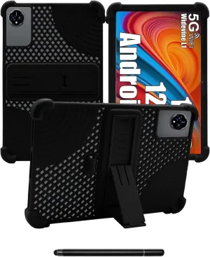 for XGODY 11 inch Android Tablet Case,BOVUGAC Soft Silicone with Capacitive Pen,Heat Dissipation Design,Adjustable Stand,Shockproof,Kids Friendly(Black)
