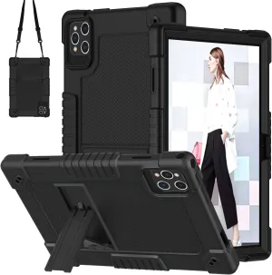 for ZONKO D106 10 inch Android 14 Tablet Case,for VOZIZOV D106 Case,Heavy Duty Shockproof Kids Cover with Shoulder Strap Kickstand for ZONKO D106/MOONSTARS D106B Tablet (Black)