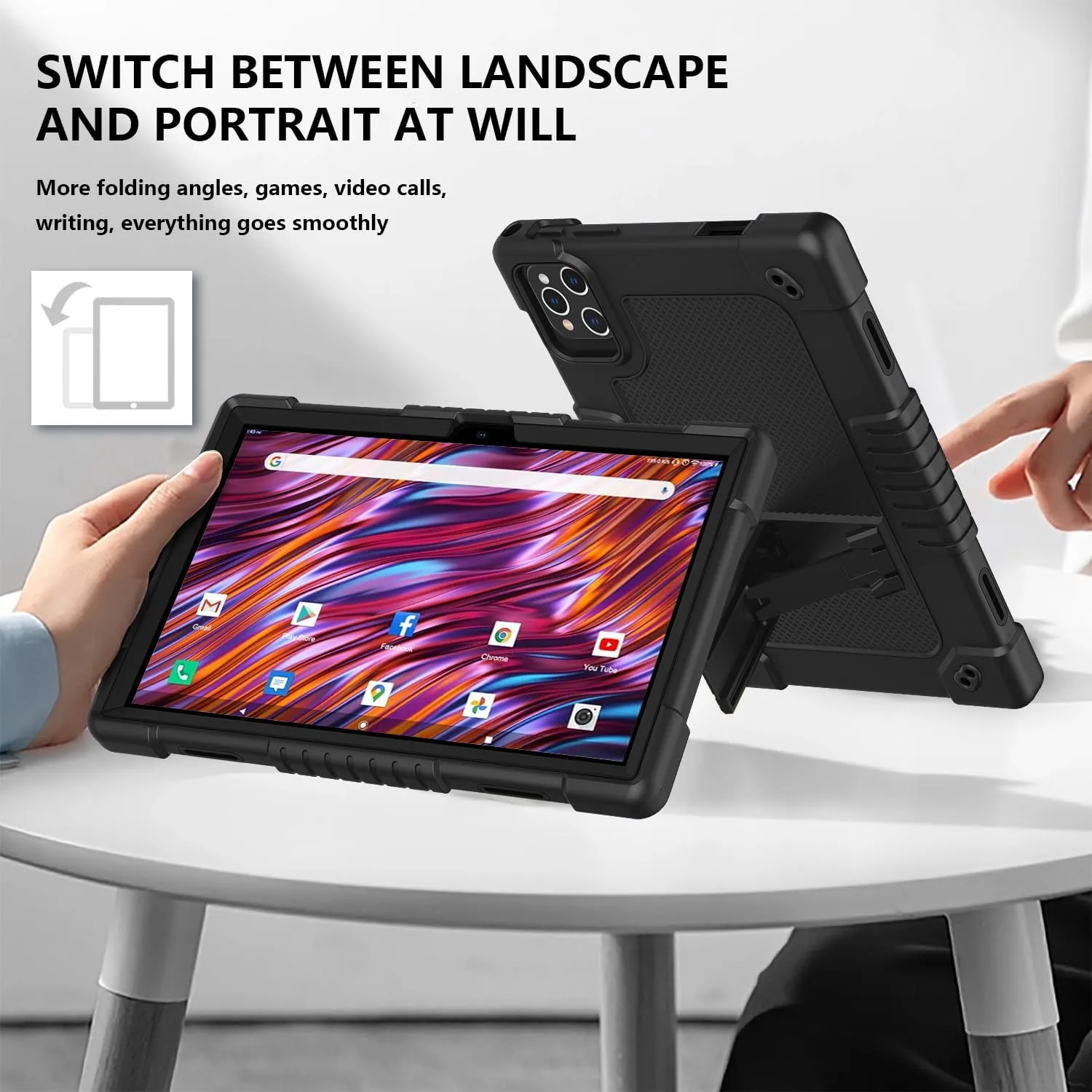 for ZONKO D106 10 inch Android 14 Tablet Case,for VOZIZOV D106 Case,Heavy Duty Shockproof Kids Cover with Shoulder Strap Kickstand for ZONKO D106/MOONSTARS D106B Tablet (Black)