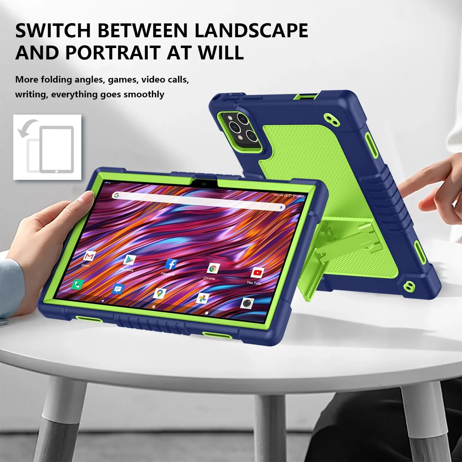 for ZONKO D106 10 inch Android 14 Tablet Case,for VOZIZOV D106 Case,Heavy Duty Shockproof Kids Cover with Shoulder Strap Kickstand for ZONKO D106/MOONSTARS D106B Tablet (Navy/Green)