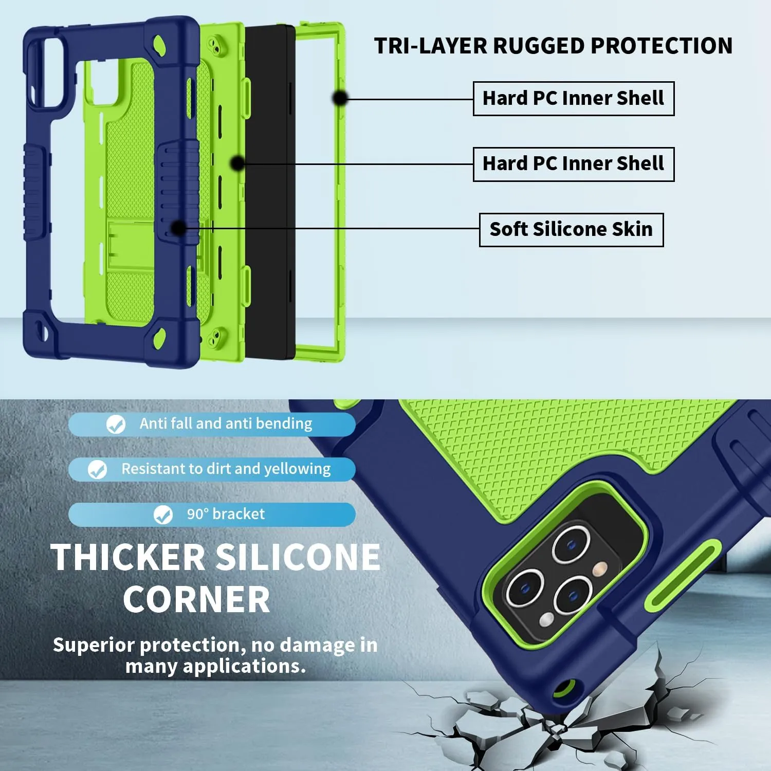 for ZONKO D106 10 inch Android 14 Tablet Case,for VOZIZOV D106 Case,Heavy Duty Shockproof Kids Cover with Shoulder Strap Kickstand for ZONKO D106/MOONSTARS D106B Tablet (Navy/Green)