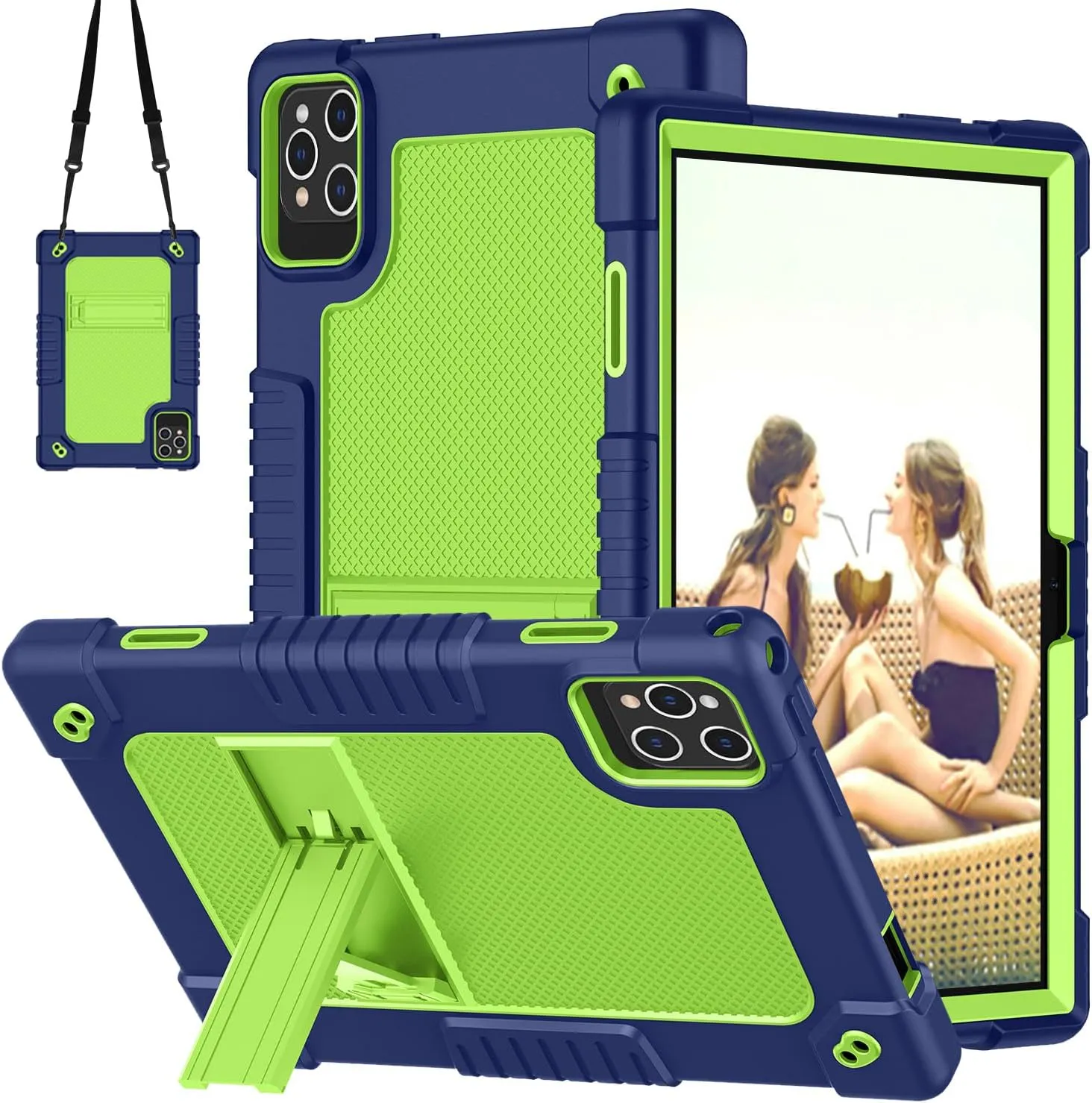 for ZONKO D106 10 inch Android 14 Tablet Case,for VOZIZOV D106 Case,Heavy Duty Shockproof Kids Cover with Shoulder Strap Kickstand for ZONKO D106/MOONSTARS D106B Tablet (Navy/Green)
