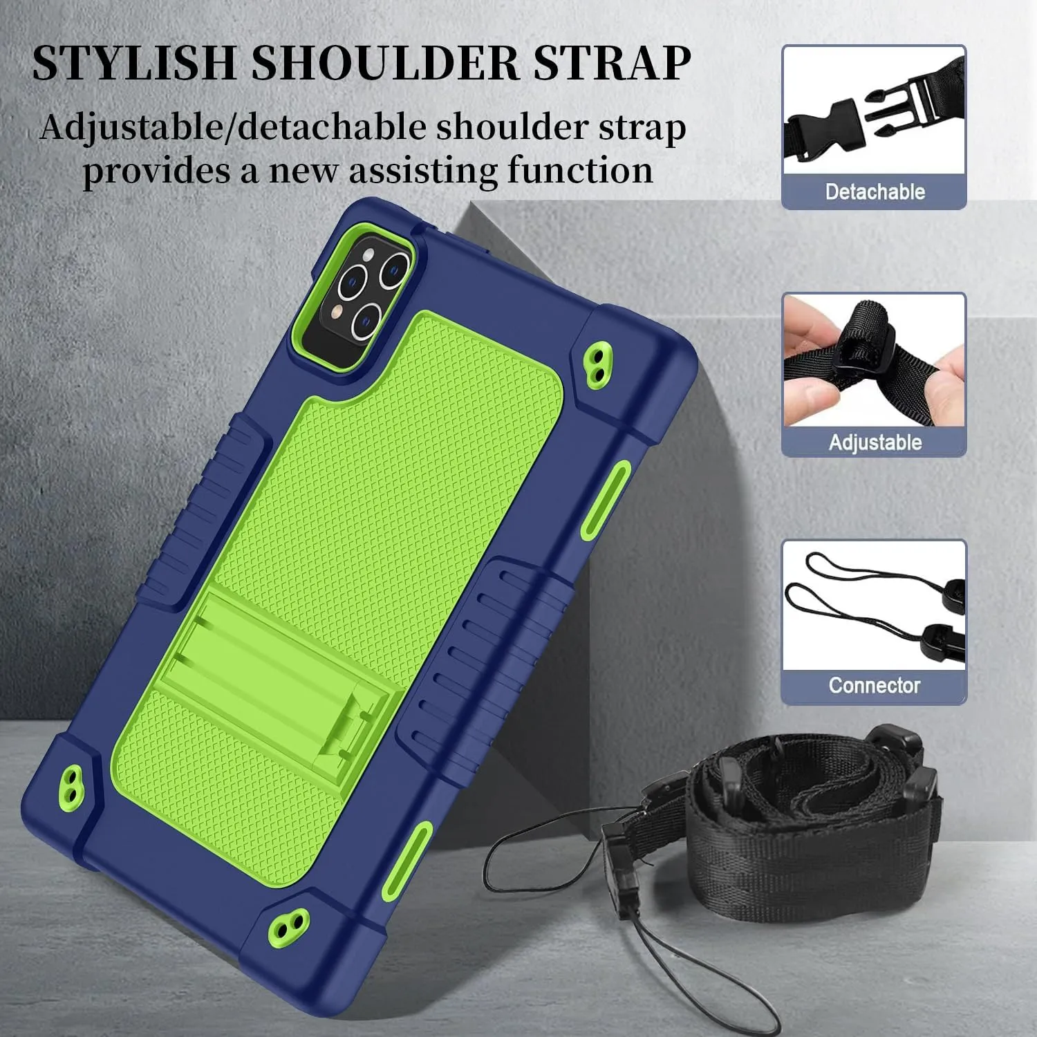 for ZONKO D106 10 inch Android 14 Tablet Case,for VOZIZOV D106 Case,Heavy Duty Shockproof Kids Cover with Shoulder Strap Kickstand for ZONKO D106/MOONSTARS D106B Tablet (Navy/Green)