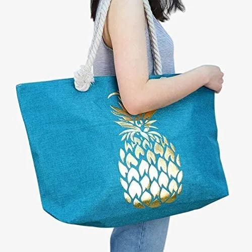 Forest & Twelfth Beach Bag XL Tote With Zipper, Perfect for Pool, Weekend Trip, Travel, Gym, Shopping, Grocery