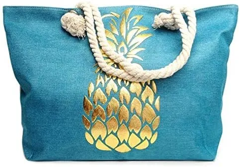 Forest & Twelfth Beach Bag XL Tote With Zipper, Perfect for Pool, Weekend Trip, Travel, Gym, Shopping, Grocery
