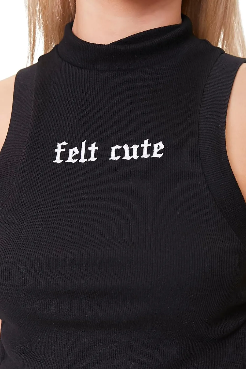 Forever 21 Women's Embroidered Felt Cute Crop Top