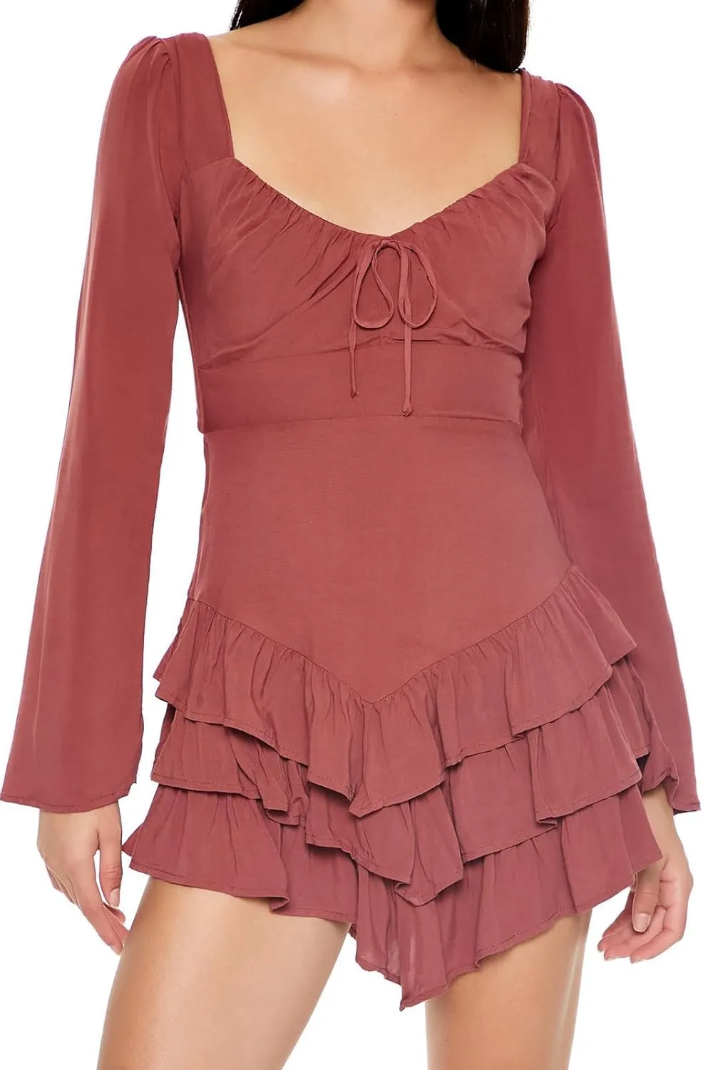 Forever 21 Women's Tiered Bell-Sleeve Mini Dress