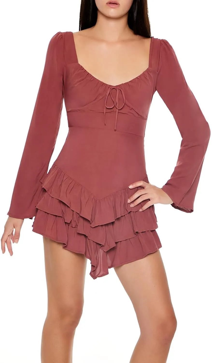 Forever 21 Women's Tiered Bell-Sleeve Mini Dress